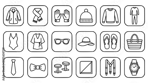 Obraz na plátně Seasonal clothing and fashion accessories line icon set featuring winter garment