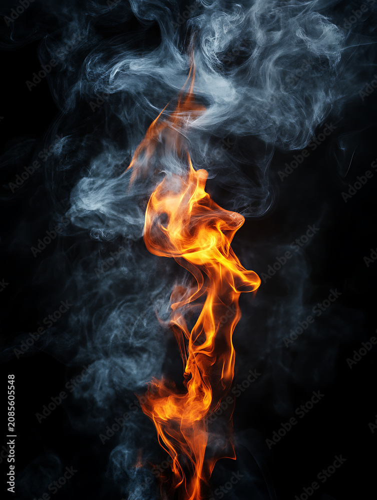 Fototapeta premium Flying sparks, glowing embers, fire particles