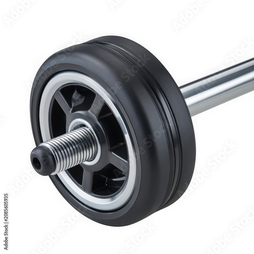 Close-up of a black car wheel on an axle