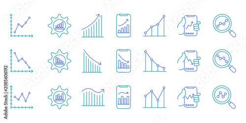 Принти на полотні Dual color line graph icon set for business analysis