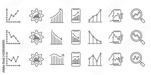 Fotografie Business graph line icon set showing bullish, bearish, and volatile trends