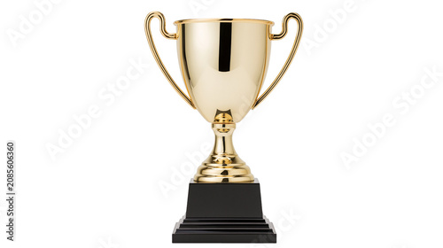 Golden trophy cup with black base on white