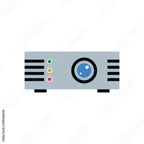 Digital projector icon in flat style, multimedia presentation device isolated on white background