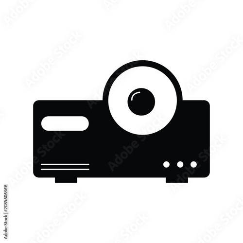 Digital projector silhouette icon in minimal style, presentation equipment isolated on white background