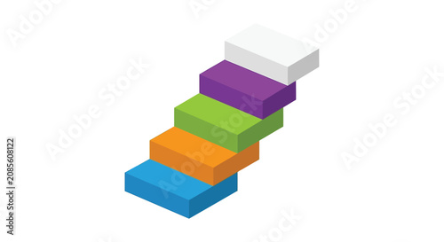 Schilderij op canvas Stacked rectangular blocks in purple green orange and blue a colorful vector ill