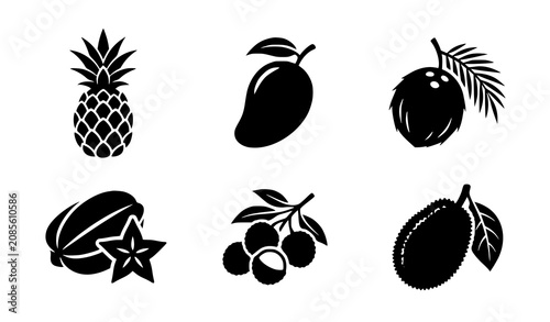 Foto Premium black tropical fruit silhouette vector pack featuring pineapple mango co