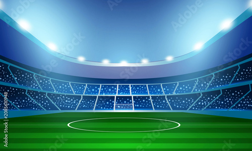 Canvastavla Untitled design - Modern Football Stadium with Bright Floodlights and Green Socc
