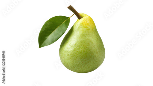 Photos Green pear with stem and leaf