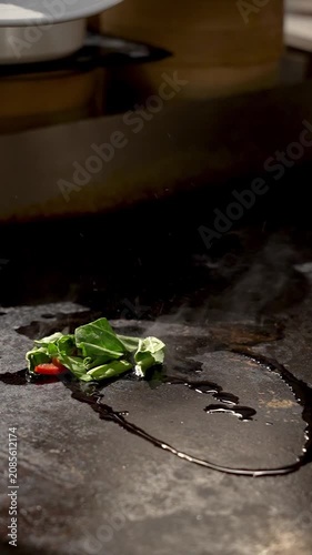 Fresh Vegetables Sizzling on Hot Griddle Video During Cooking