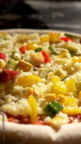 Pizza Making Video Adding Sweet Corn and Fresh Vegetables Before Baking