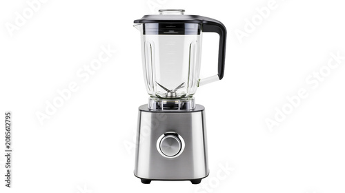 Fotografía Silver blender with glass jar and black lid