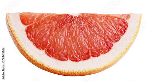 Grapefruit slice with juicy pink flesh and textured rind