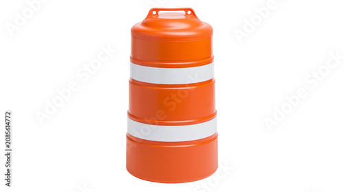 Quadro su tela Orange traffic barrel with white reflective stripes
