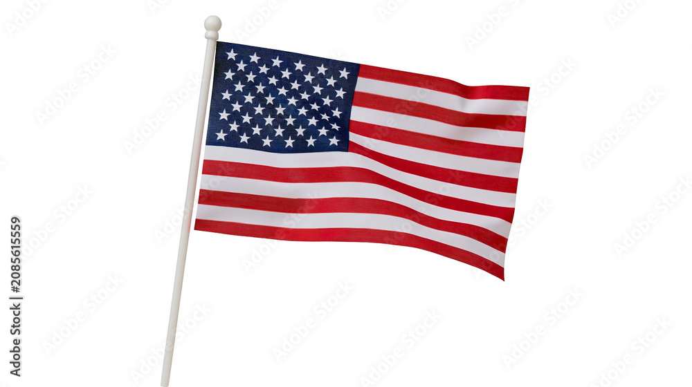 Fototapeta premium American flag waving on white pole