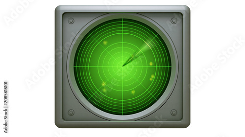 Foto Green radar screen with circular grid and blips