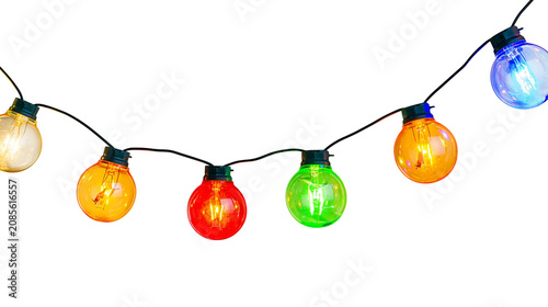 Fotografía Colorful globe string lights with visible filaments