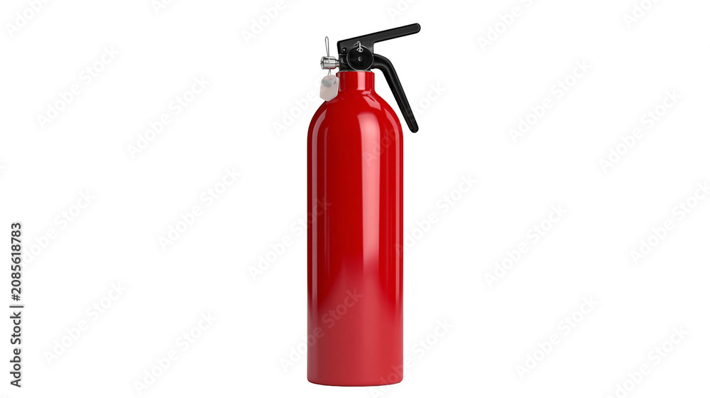 Obraz premium Red fire extinguisher with black handle and safety pin