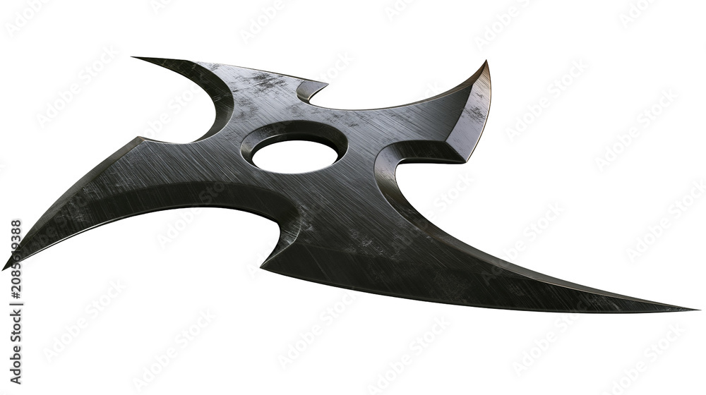 Naklejka premium Dark metal ninja star with sharp points and central hole