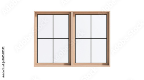 Cuadro en lienzo Double casement window with wooden frame and black mullions