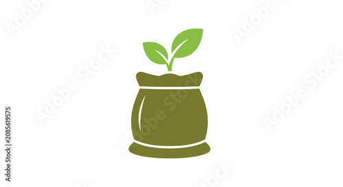 A simple green icon showing a small plant growing from a soil sack