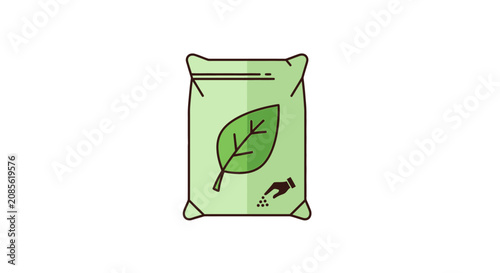 A simple vector illustration of a green bag containing organic plant fertilizer