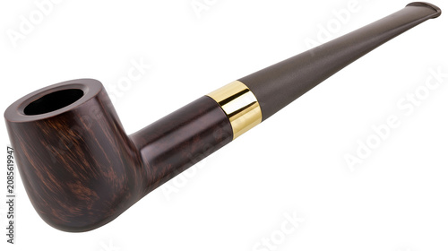 Bild auf Leinwand Dark briar wood smoking pipe with gold band and dark stem