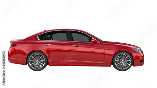 Tableau sur toile Red sedan car with chrome accents and alloy wheels