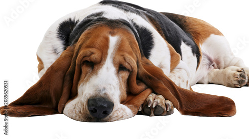 Photos Basset Hound dog sleeping with long ears draped over face