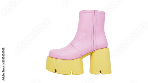 Schilderij op canvas Pink platform ankle boot with chunky yellow heel