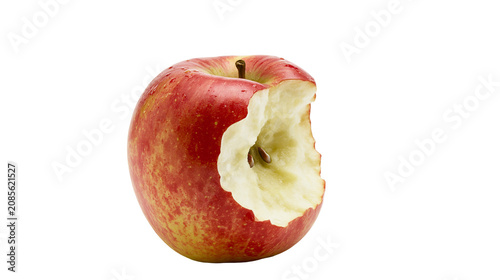 Fotografie Red apple with bite mark and visible seeds