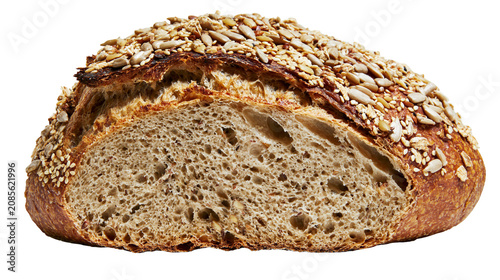 Fotografie Rustic whole grain bread loaf with sunflower and sesame seeds
