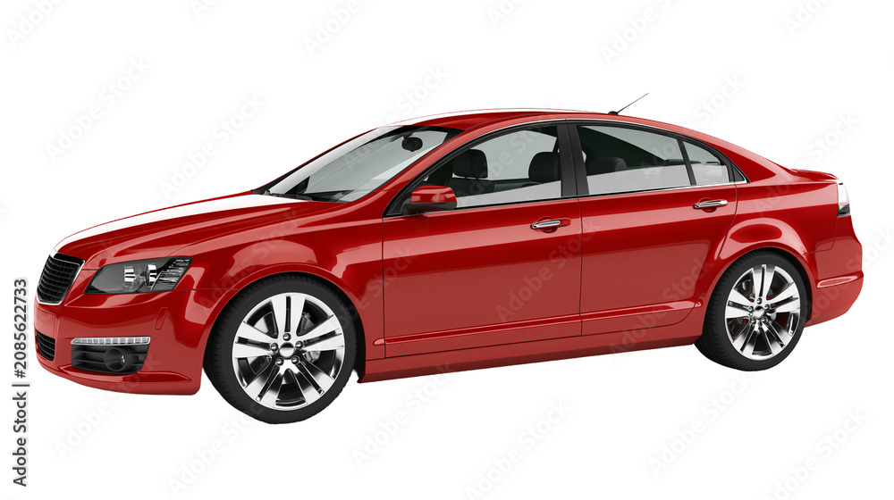Naklejka premium Red sedan car with chrome wheels