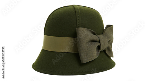 Konstfotografi Olive green felt cloche hat with ribbon band and bow