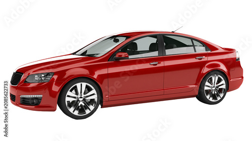 Red sedan car with chrome wheels