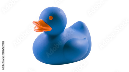 Konstfotografi Blue rubber duck toy with orange beak and eyes