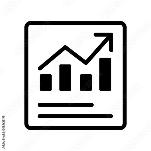 Business report icon, finance document, profit chart, statistic symbol. Transparent vector