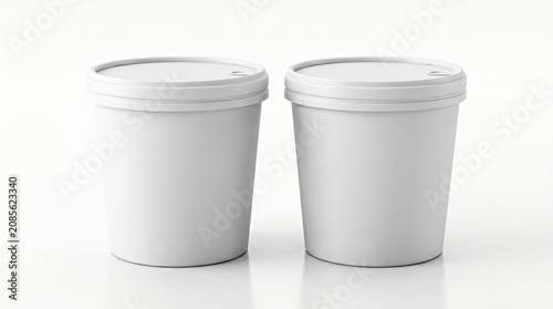 Two White Disposable Coffee Cups With Plastic Lids