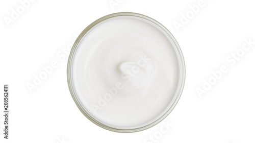 Photos White cream in clear glass jar with swirl texture