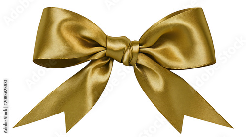 Vászonkép Golden satin ribbon bow with V-shaped ends