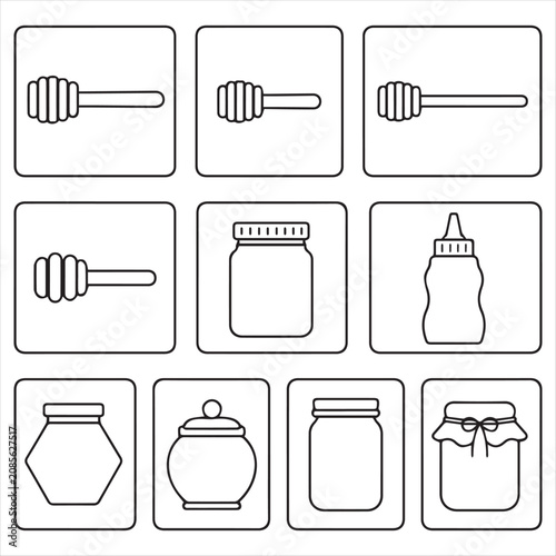 Black Line Icons of Honey and Food Containers