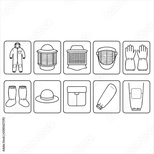 Beekeeping Protective Gear Icons Set