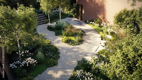 Lush greenery frames a winding gravel path