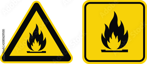 Canvastavla Warning symbols for flammable in yellow triangle and square formats