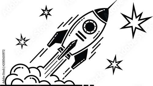 Photography Black and white rocket launch with starburst explosion and cloud trail space sta