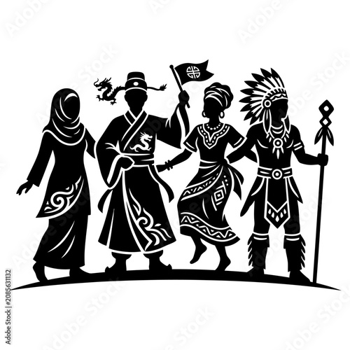 cultural diversity of multicultural people in traditional attire a global group standing for unity and human heritage.