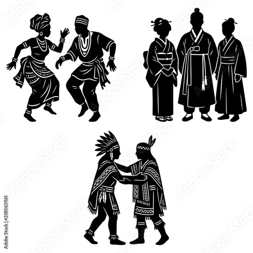 cultural diversity of african asian and native american traditional clothing silhouettes celebrating world cultures and global community