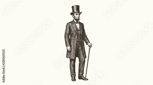 Cuadro en lienzo Vintage engraving illustration of Abraham Lincoln standing wearing a top hat and formal suit