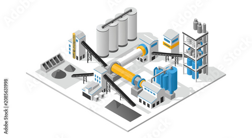 Industrial cement manufacturing plant vector illustration design background featuring heavy machinery and factory equipment 39
