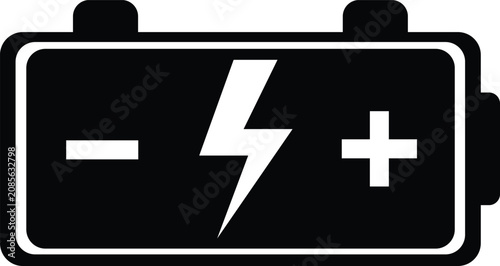 Canvastavla Black rectangular battery with lightning bolt and polarity signs symbol white