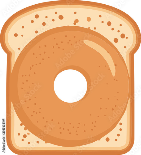 Bagel on Toast Slice - Simple Breakfast Food Illustration